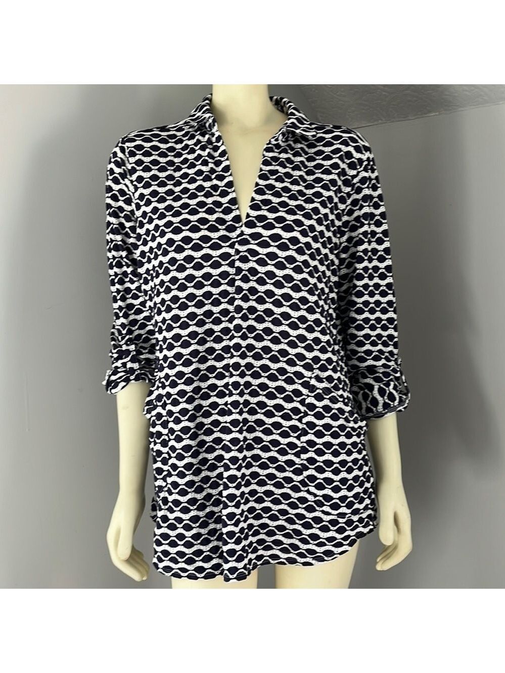 FORCYNTHIA Beachwear Women’s Swimsuit Cover Up Tunic Dress Navy Blue White XL